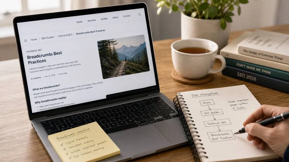 Breadcrumb navigation and internal links planned for a clear SEO site structure