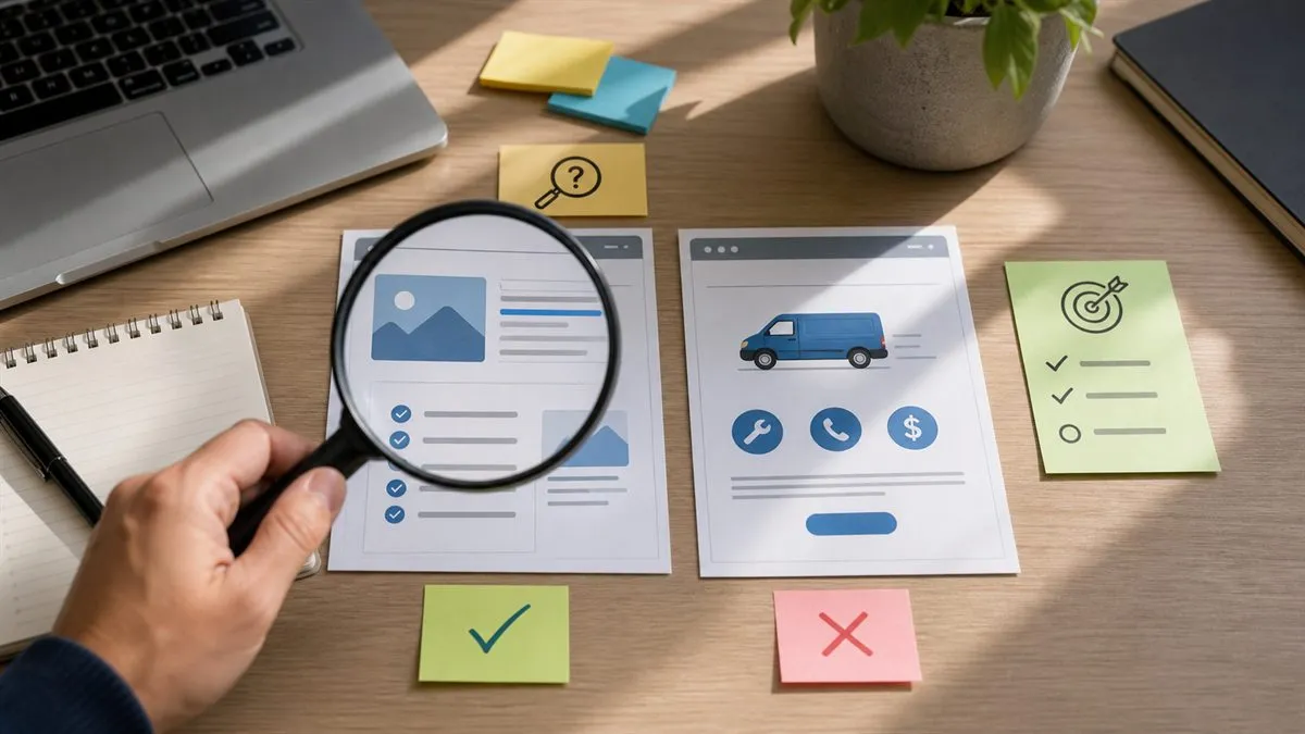 Search intent matching workshop with page mockups and a magnifying glass