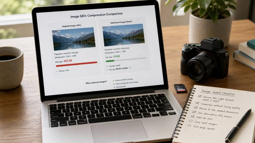 Image optimization for SEO comparison of compressed and oversized image files