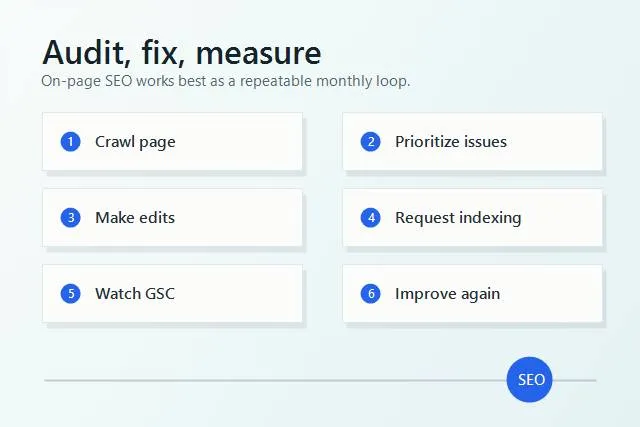 on page SEO audit fix and measure workflow