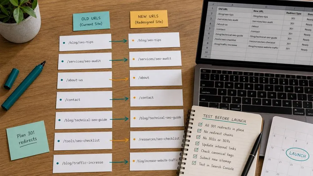 Website redesign SEO checklist redirect map before launch