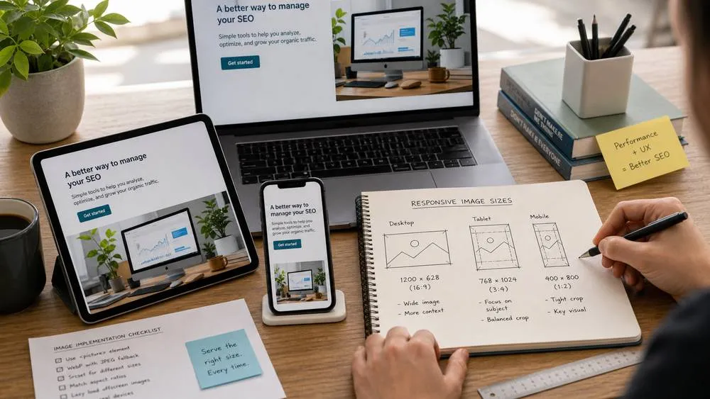 Responsive image size planning across desktop tablet and mobile screens