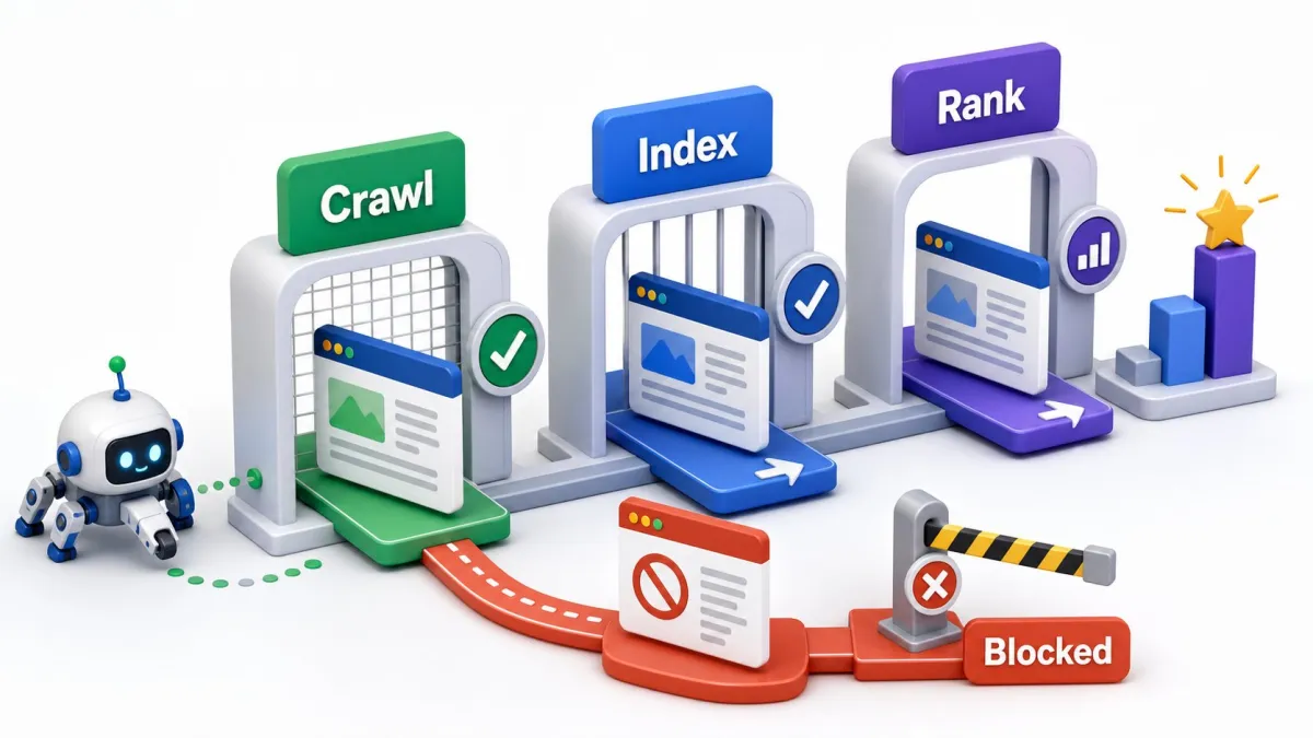 Crawl index and rank pipeline for technical SEO