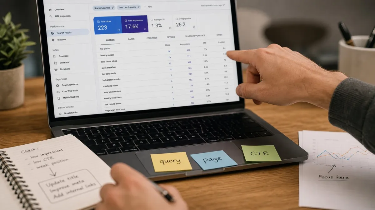 Search Console data review for a page that is not ranking