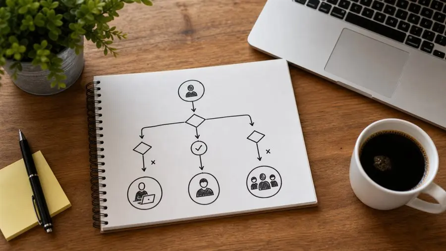 Small business owner using a decision tree to decide if they need an SEO agency