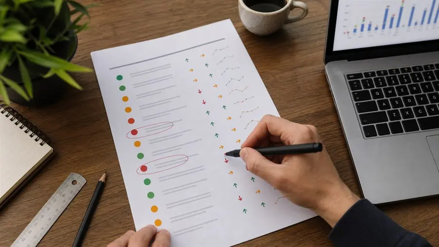 Keyword rank tracking priority list grouped by page and business value