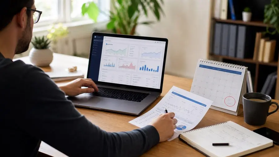 Monthly keyword ranking review with reports charts and trend notes