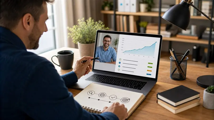 Consultant showing first SEO wins to a new client after onboarding