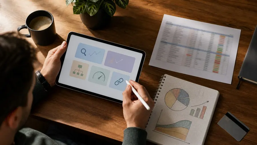 Lean SEO tools for freelancers arranged by audit rank tracking and reporting workflow
