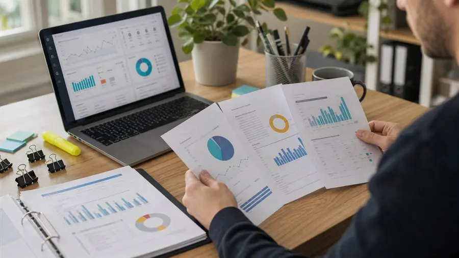 Freelancer preparing client SEO reports from multiple SEO tool outputs